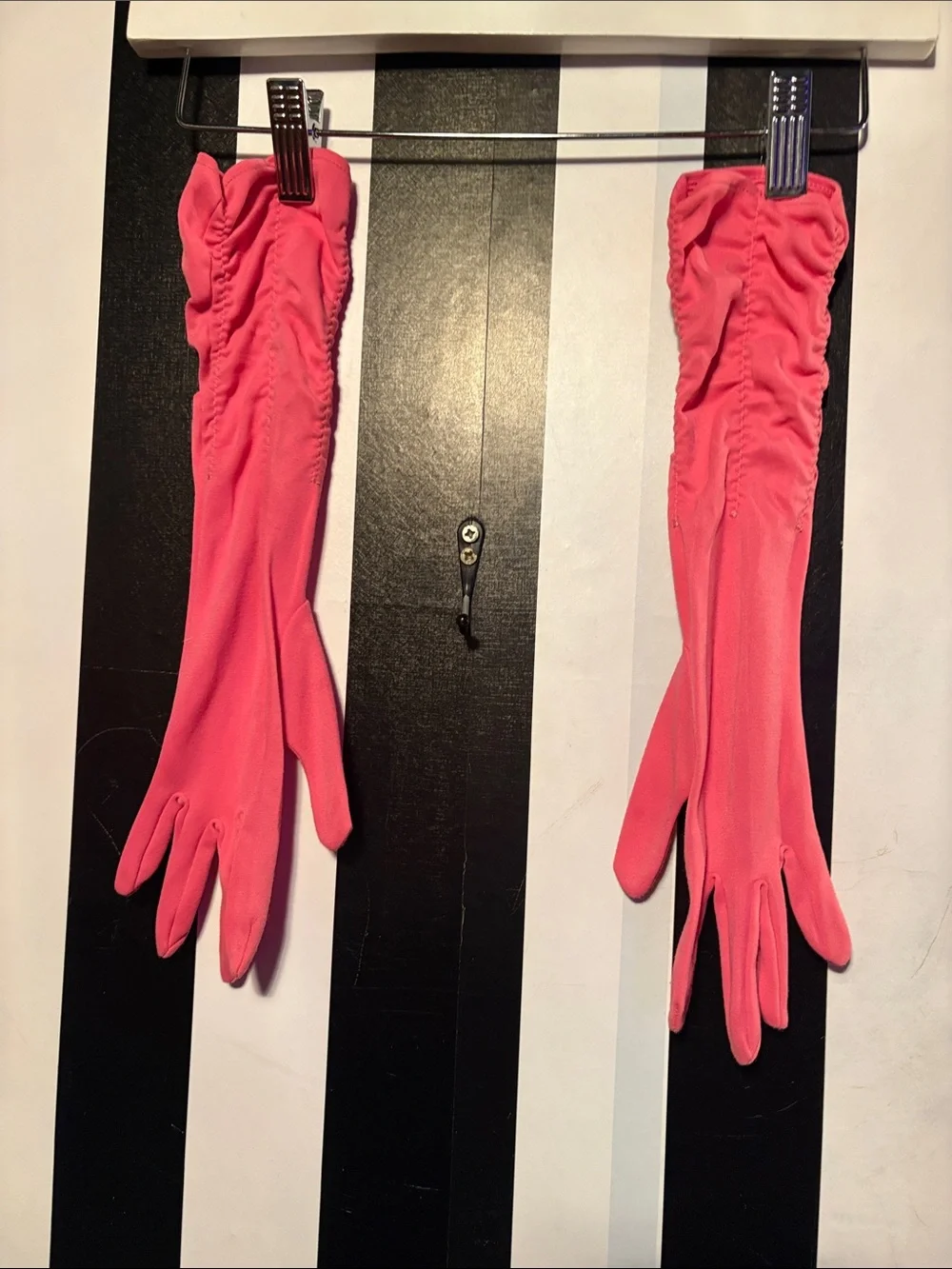 Vintage Pink Ruched Long Gloves Retro Formal Wear Fancy Dress